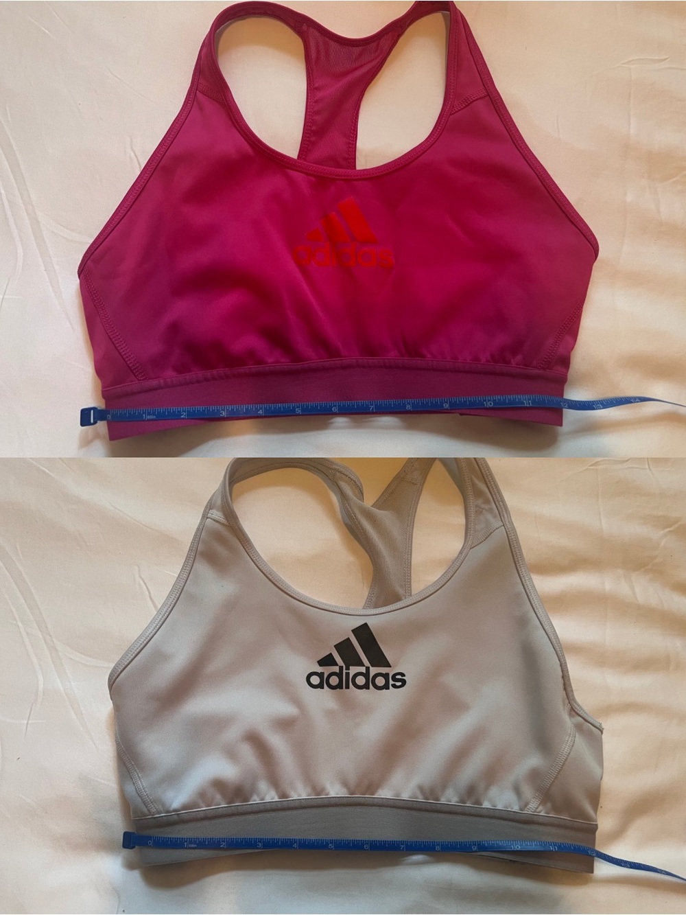 adidas Two-Pack Racerback Sports Bras in Magenta and Light Gray